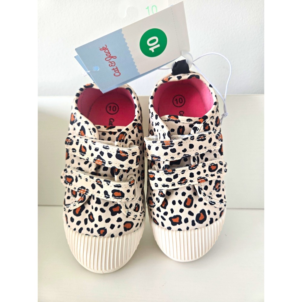 Cat & Jack Girls US 10 Beige Animal Print Hook & Loop Canvas Sneakers
